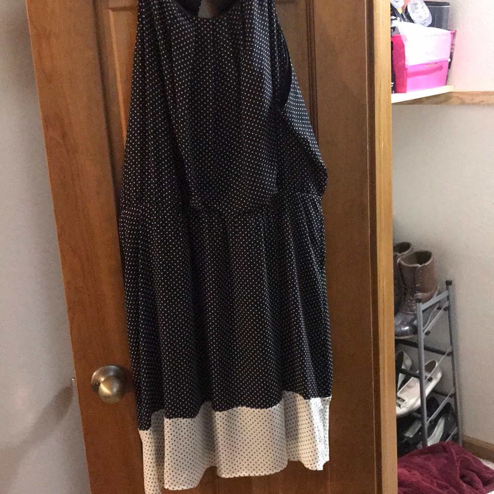 Plus Size Black and White Polka Dot Mini Dress